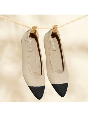 Vivaia pointed-toe Ballet Flats (Aria 5°) Almond & Black sz 39.5 / 9.5 washable